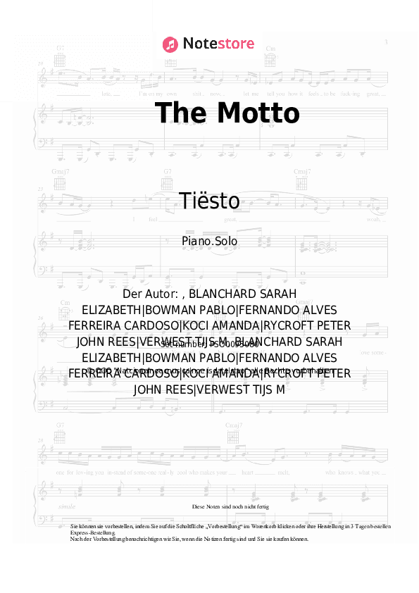 Noten Tiësto, Ava Max - The Motto - Klavier.Solo