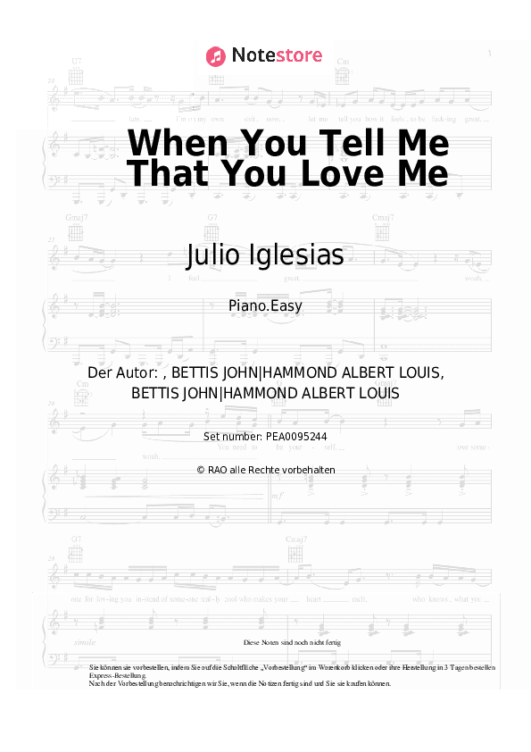 Einfache Noten Julio Iglesias, Dolly Parton - When You Tell Me That You Love Me - Klavier.Einfach
