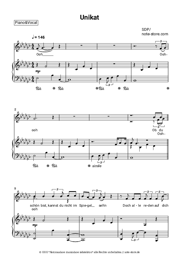 Noten mit Gesang SDP - Unikat - Klavier&Gesang