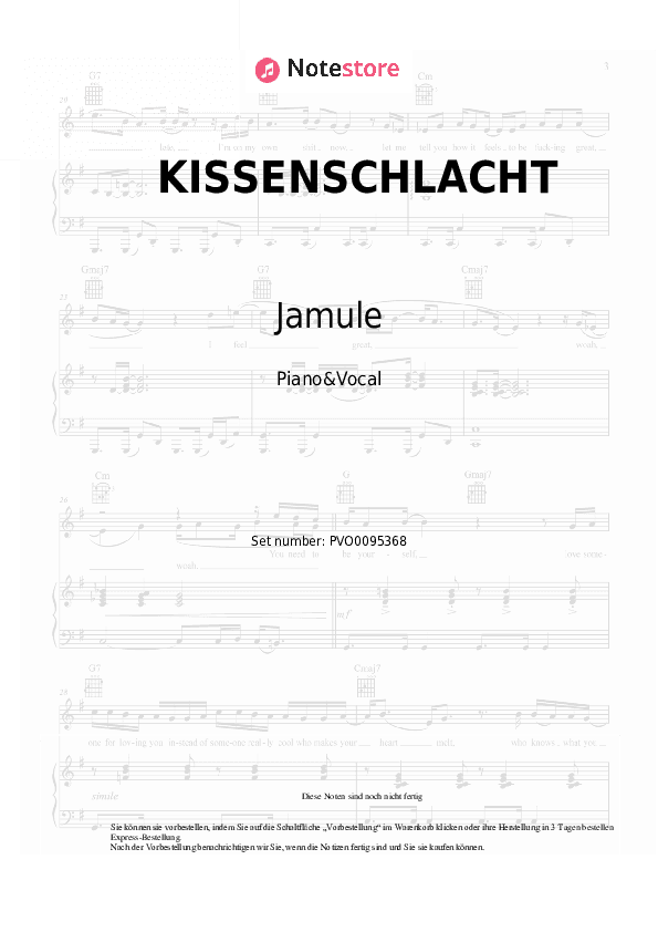 Noten mit Gesang Jamule, Fourty - KISSENSCHLACHT - Klavier&Gesang