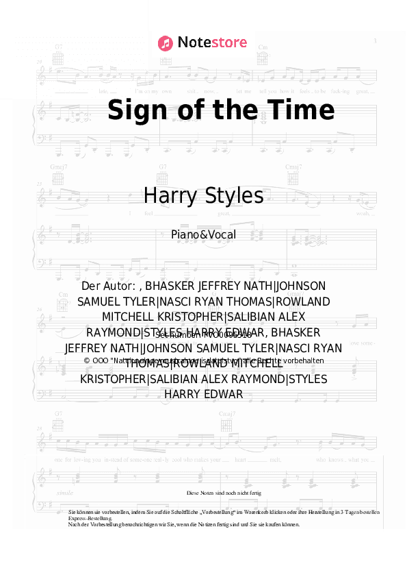 Noten mit Gesang Harry Styles - Sign of the Time - Klavier&Gesang