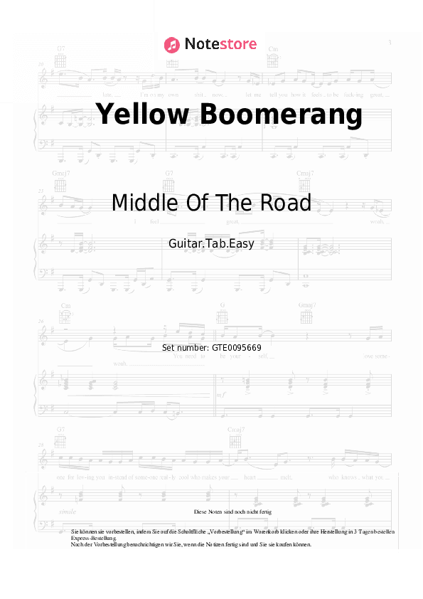 Einfache Tabs Middle Of The Road - Yellow Boomerang - Gitarre.Tabs.Easy