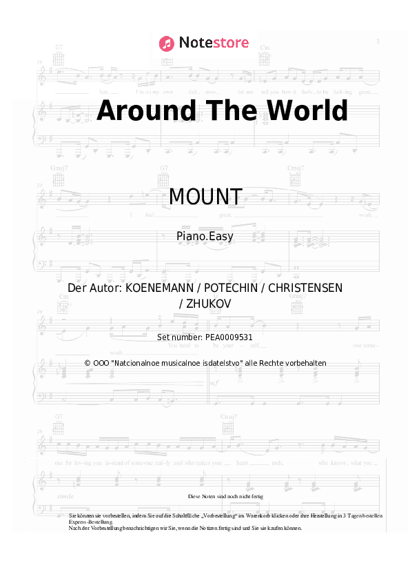 Einfache Noten MOUNT, Noize Generation - Around The World - Klavier.Einfach