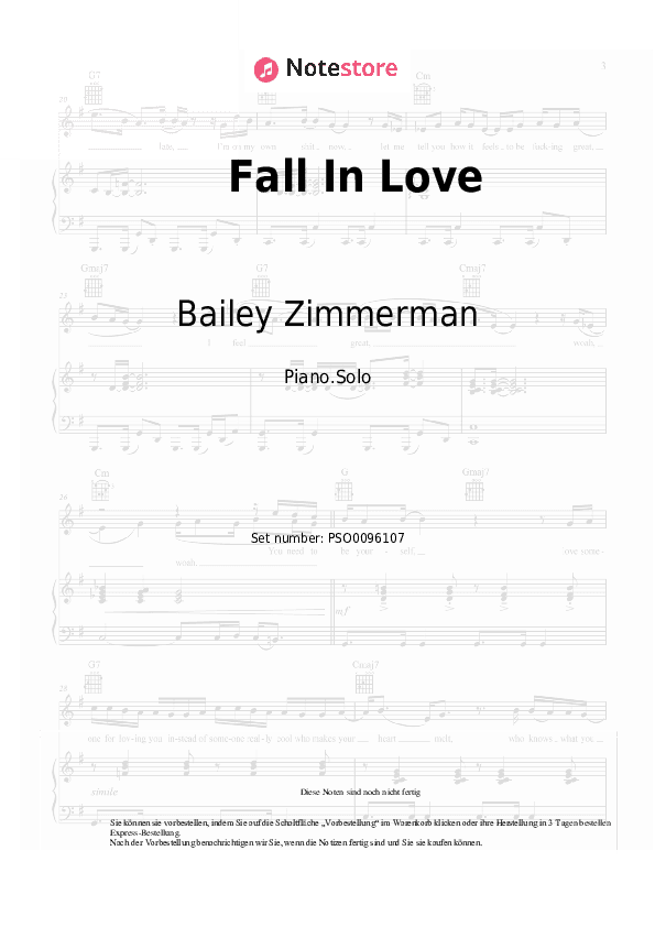 Noten Bailey Zimmerman - Fall In Love - Klavier.Solo