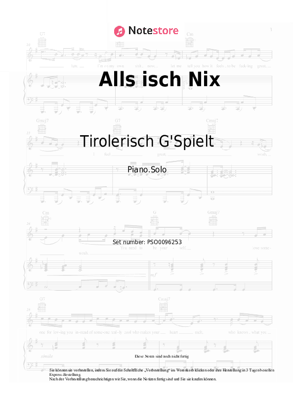 Noten Tirolerisch G'Spielt - Alls isch Nix - Klavier.Solo