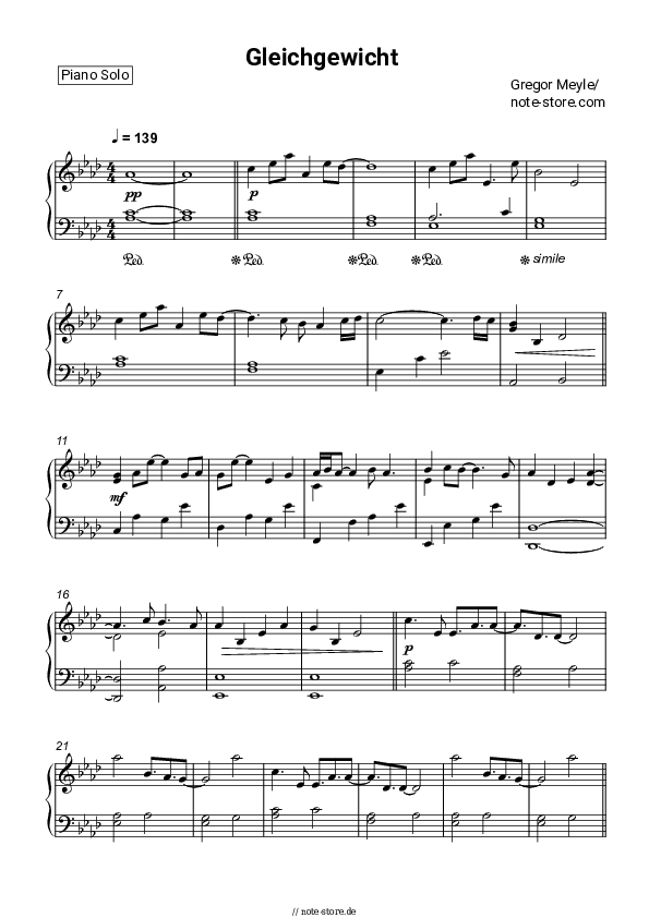 Noten Gregor Meyle - Gleichgewicht - Klavier.Solo