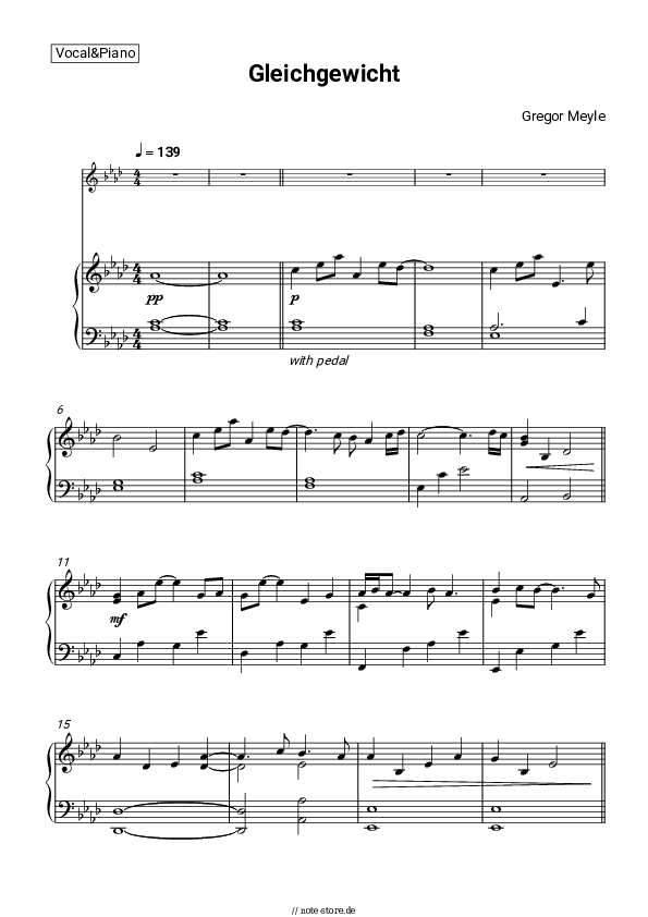 Noten mit Gesang Gregor Meyle - Gleichgewicht - Klavier&Gesang