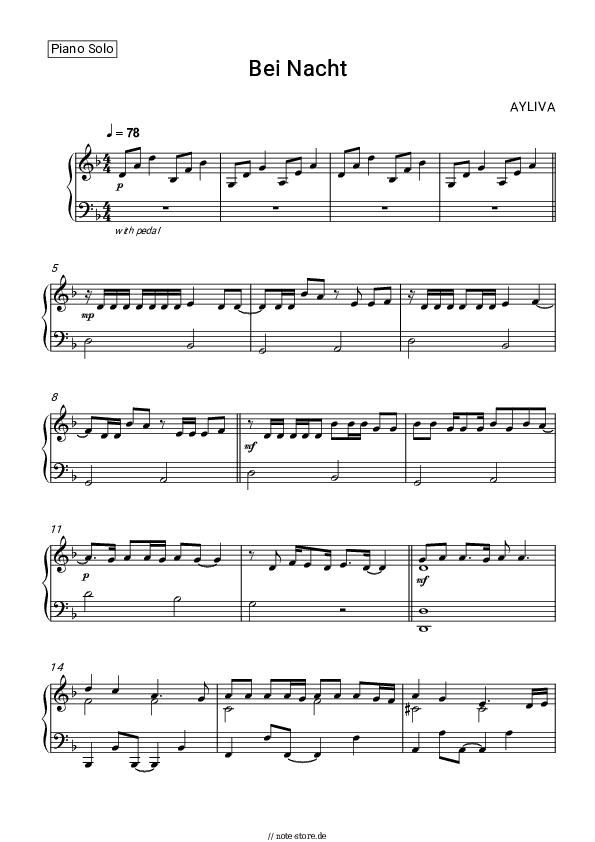 Einfache Noten AYLIVA - Bei Nacht - Klavier.Einfach