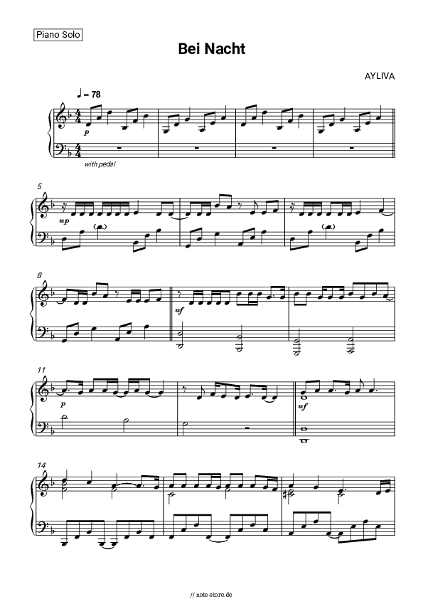 Noten AYLIVA - Bei Nacht - Klavier.Solo