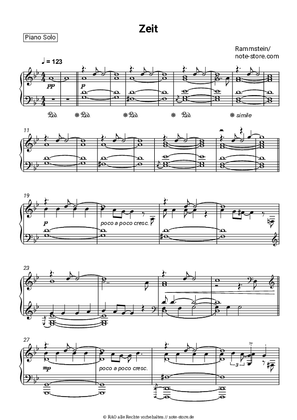 Noten Rammstein - Zeit - Klavier.Solo