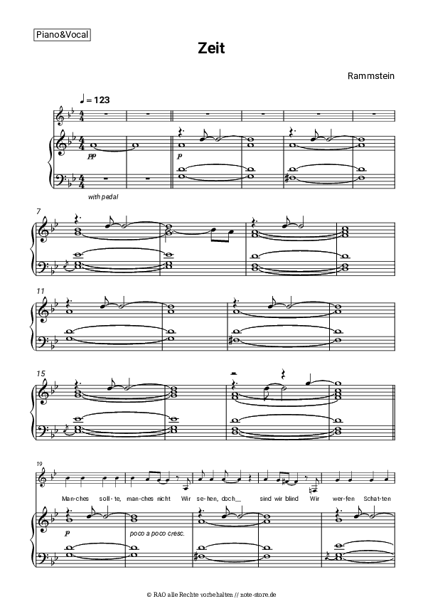 Noten mit Gesang Rammstein - Zeit - Klavier&Gesang
