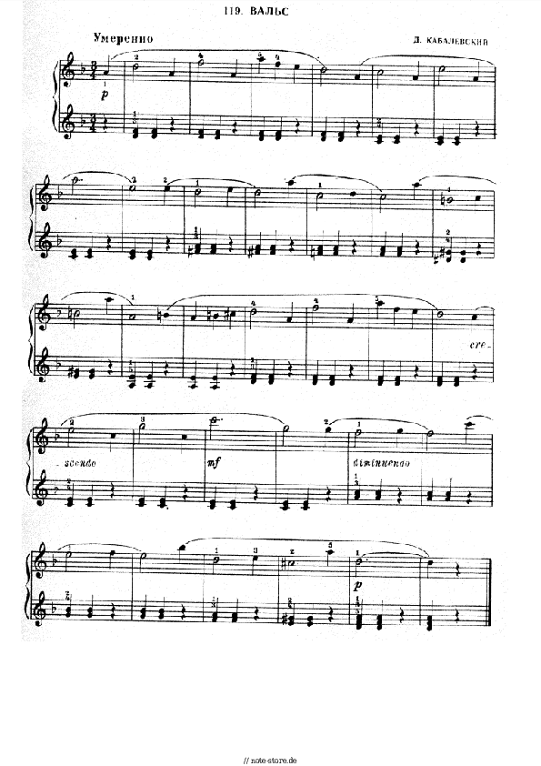 Einfache Noten Dmitry Kabalevsky - Waltz in D Minor - Klavier.Einfach