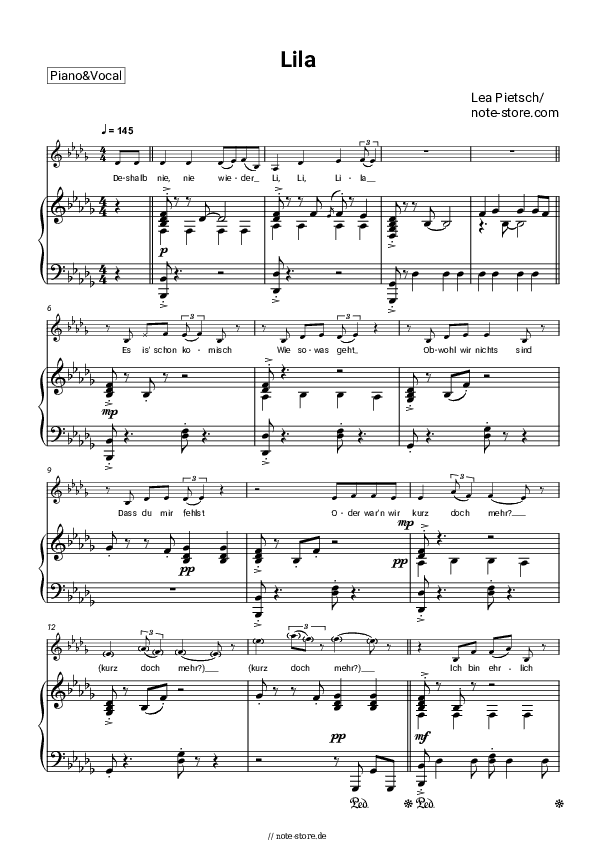 Noten mit Gesang Lea Pietsch - Lila - Klavier&Gesang