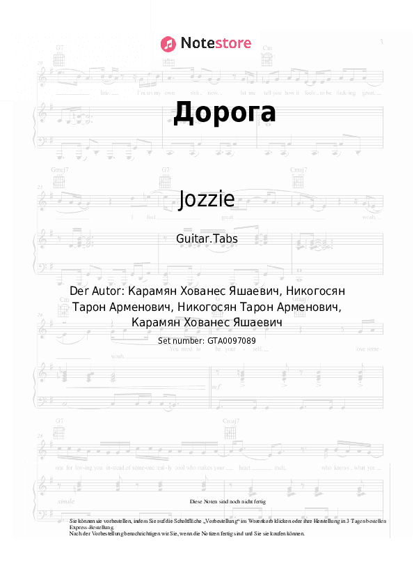 Tabs Jozzie, HOVO - Дорога - Gitarre.Tabs
