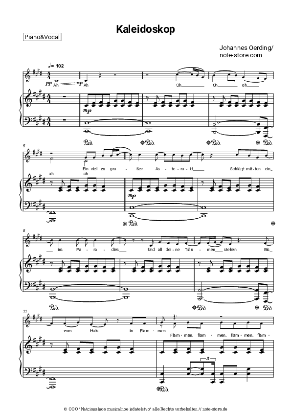 Noten mit Gesang Johannes Oerding - Kaleidoskop - Klavier&Gesang