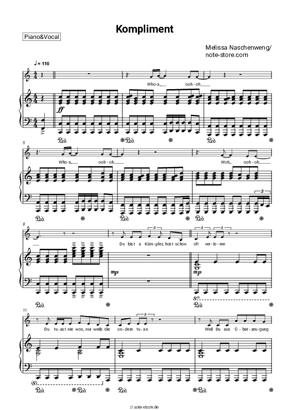 Noten mit Gesang Melissa Naschenweng - Kompliment - Klavier&Gesang