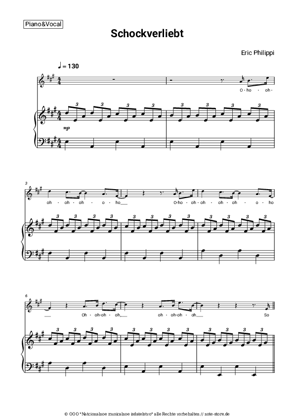 Noten mit Gesang Eric Philippi - Schockverliebt - Klavier&Gesang