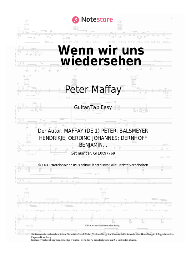 Einfache Tabs Peter Maffay - Wenn wir uns wiedersehen - Gitarre.Tabs.Easy