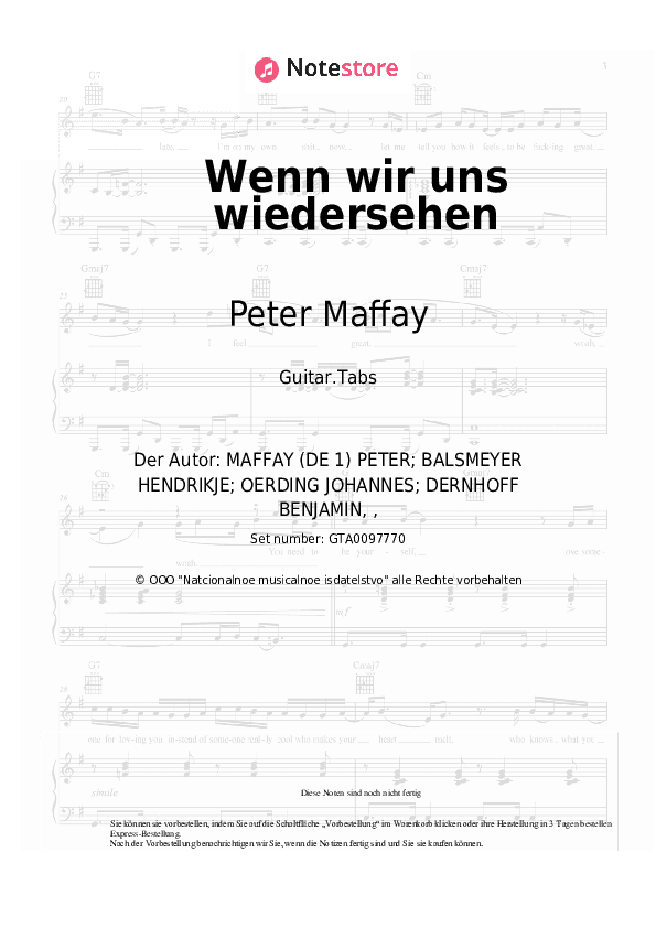 Tabs Peter Maffay - Wenn wir uns wiedersehen - Gitarre.Tabs