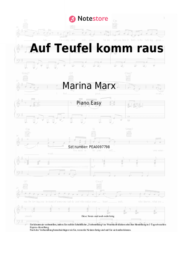 Einfache Noten Marina Marx - Auf Teufel komm raus - Klavier.Einfach