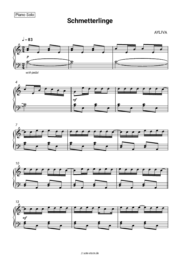 Noten AYLIVA - Schmetterlinge - Klavier.Solo