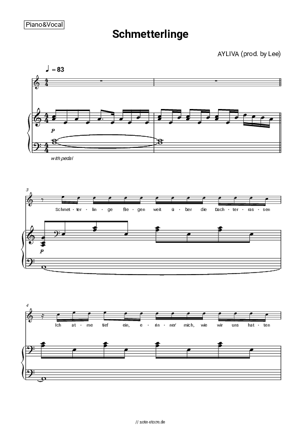 Noten mit Gesang AYLIVA - Schmetterlinge - Klavier&Gesang