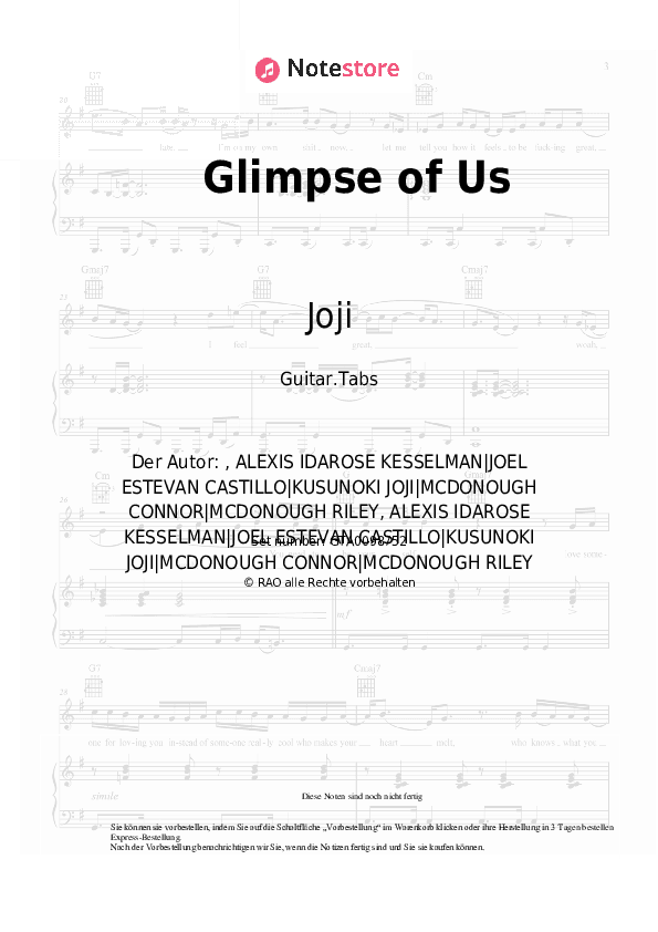 Tabs Joji - Glimpse of Us - Gitarre.Tabs