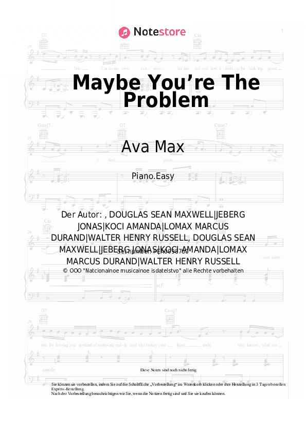 Einfache Noten Ava Max - Maybe You’re The Problem - Klavier.Einfach