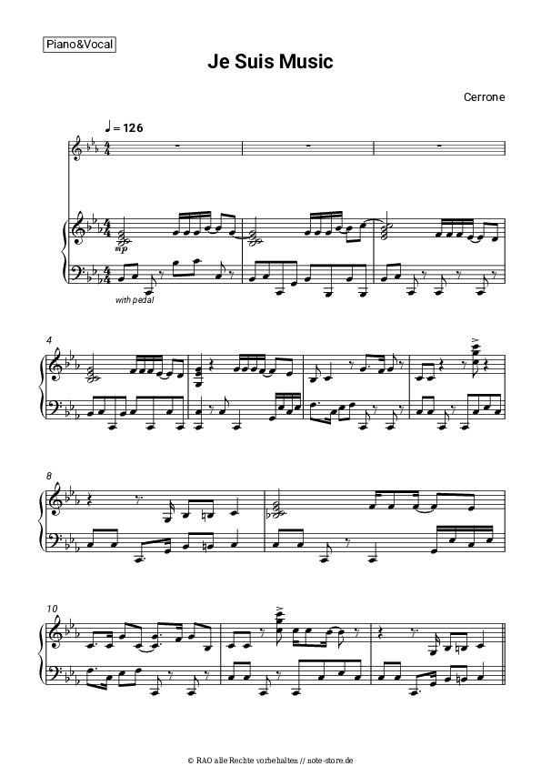 Noten mit Gesang Cerrone - Je Suis Music - Klavier&Gesang