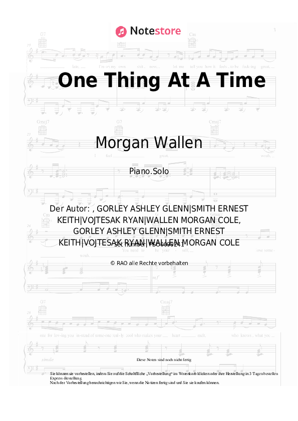 Noten Morgan Wallen - One Thing At A Time - Klavier.Solo