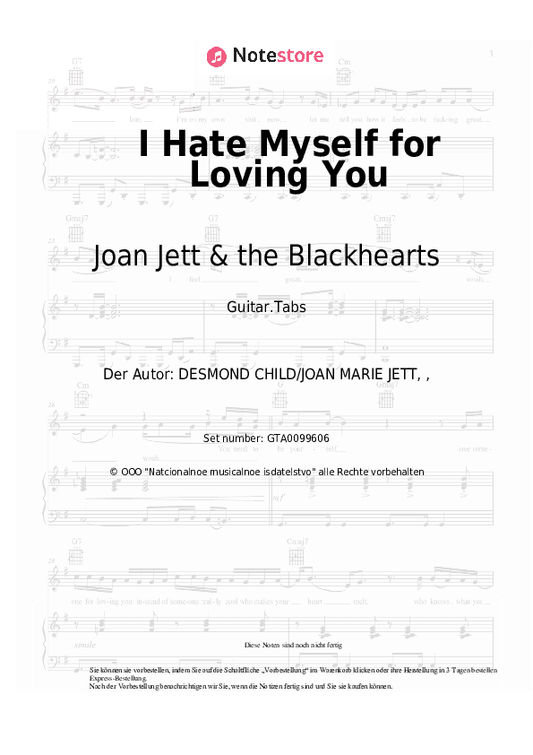 Tabs Joan Jett & the Blackhearts - I Hate Myself for Loving You - Gitarre.Tabs
