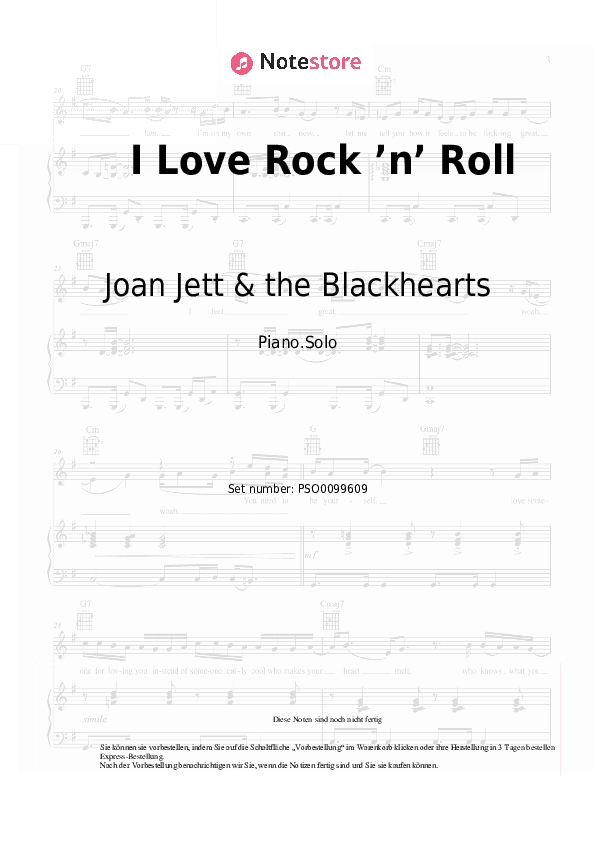 Noten Joan Jett & the Blackhearts - I Love Rock ’n’ Roll - Klavier.Solo