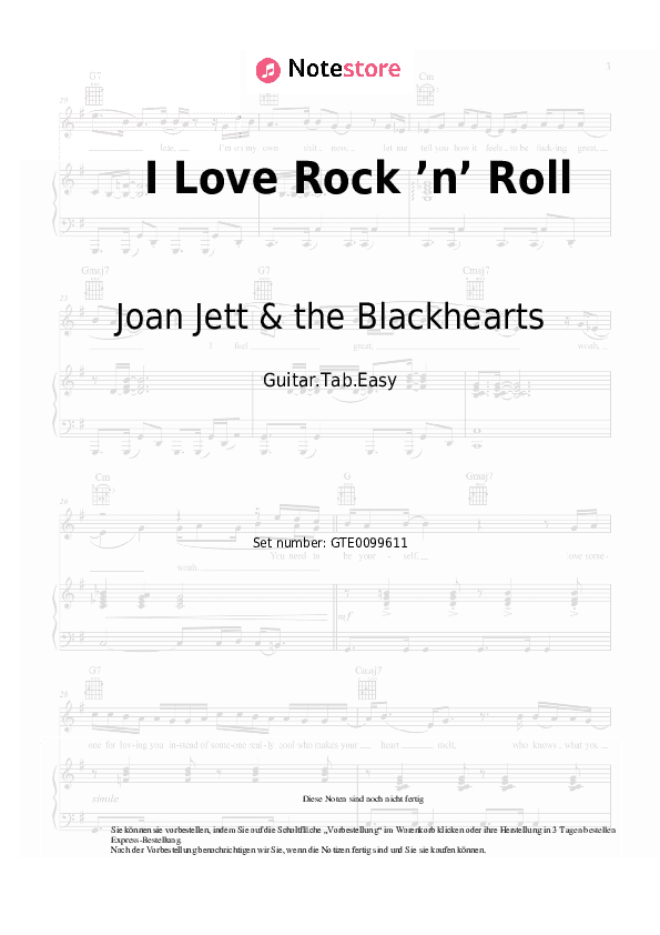 Einfache Tabs Joan Jett & the Blackhearts - I Love Rock ’n’ Roll - Gitarre.Tabs.Easy