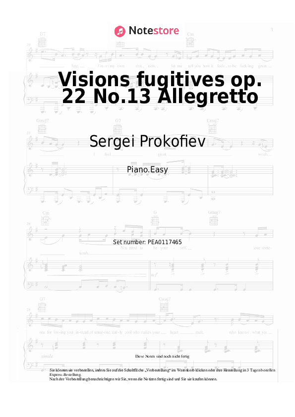 Einfache Noten Sergei Prokofiev - Visions fugitives op. 22 No.13 Allegretto - Klavier.Einfach