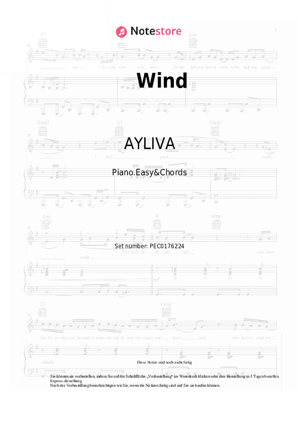 Einfache Noten und Akkorde AYLIVA - Wind - Klavier.Einfach&Akkorde