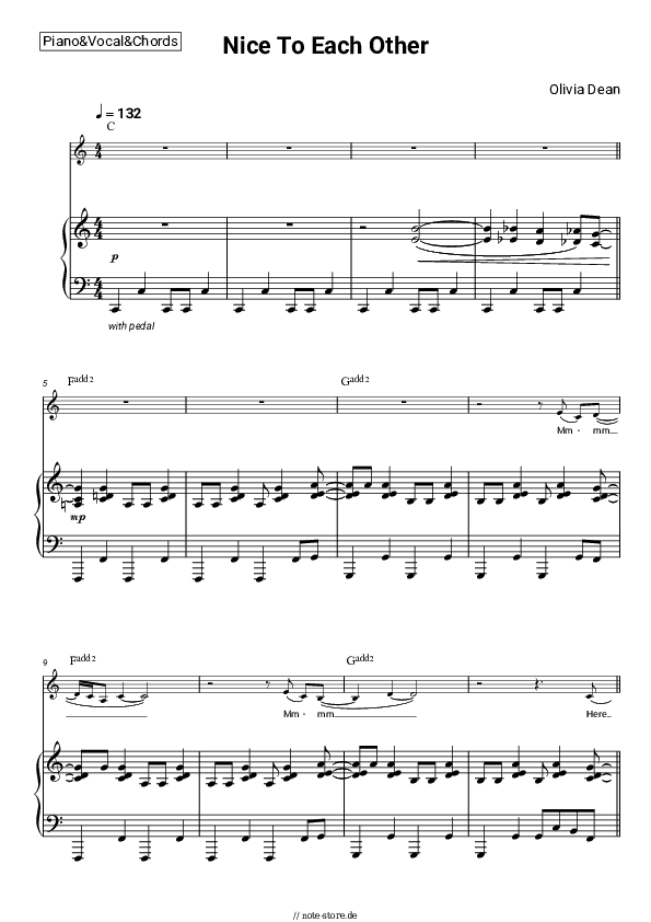 Noten und Akkorde Olivia Dean - Nice To Each Other - Klavier&Gesang&Akkorde