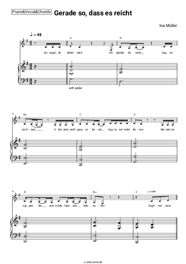 Noten und Akkorde Ina Müller - Gerade so, dass es reicht - Klavier&Gesang&Akkorde
