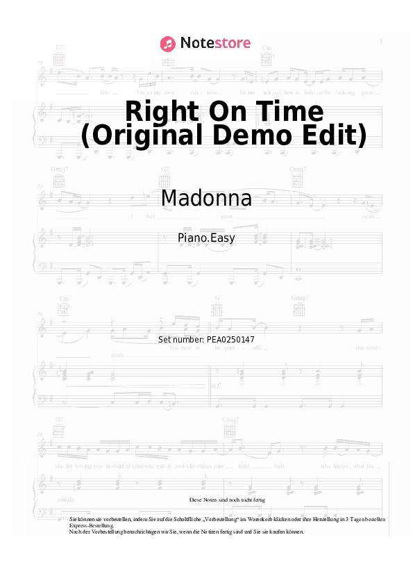 Einfache Noten Madonna - Right On Time (Original Demo Edit) - Klavier.Einfach