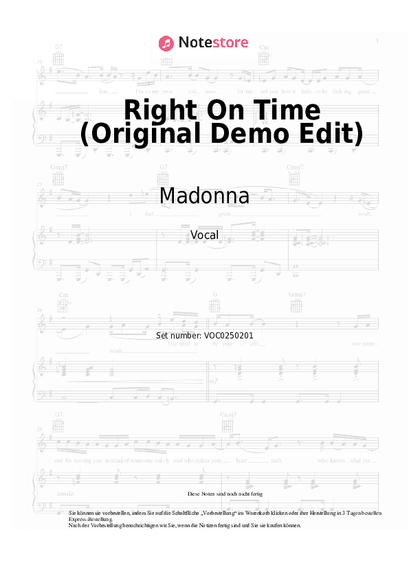 Noten Madonna - Right On Time (Original Demo Edit) - Gesang