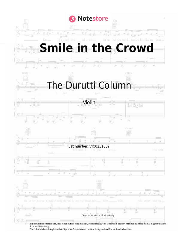 Noten The Durutti Column - Smile in the Crowd - Violine