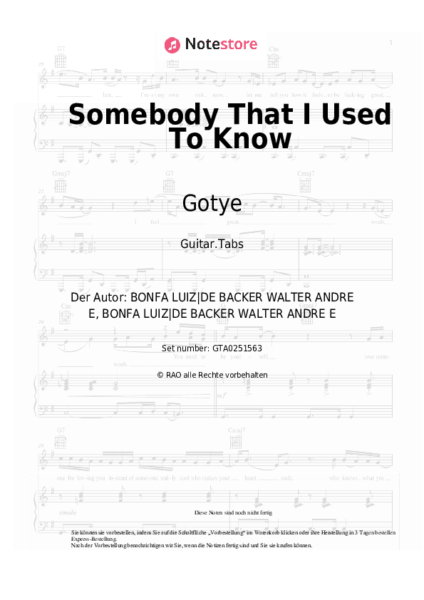 Tabs Gotye, Kimbra - Somebody That I Used To Know - Gitarre.Tabs