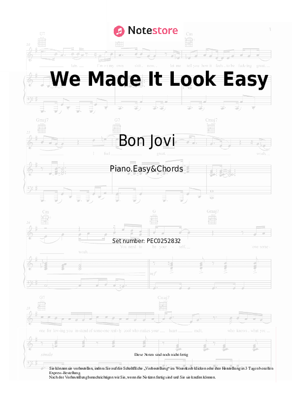 Einfache Noten und Akkorde Bon Jovi, Robbie Williams - We Made It Look Easy - Klavier.Einfach&Akkorde