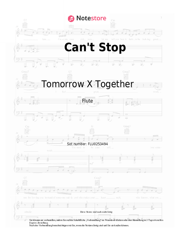 Noten Tomorrow X Together - Can't Stop - Flöte