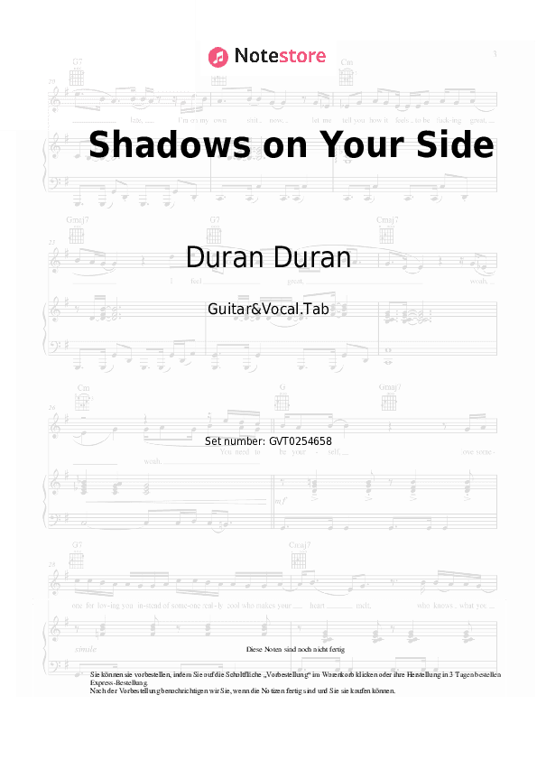 Akkorde und Gesang Duran Duran - Shadows on Your Side - Gitarre&Gesang.Tabs