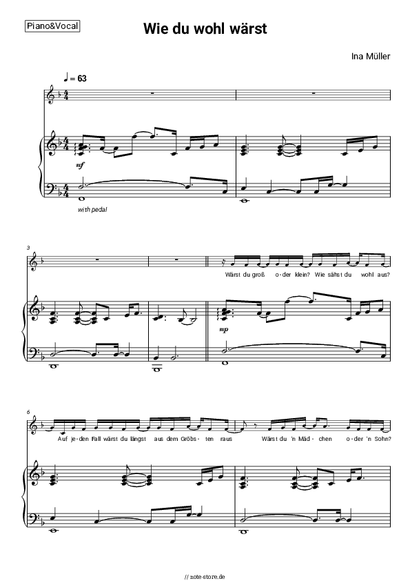 Noten mit Gesang Ina Müller - Wie du wohl wärst - Klavier&Gesang