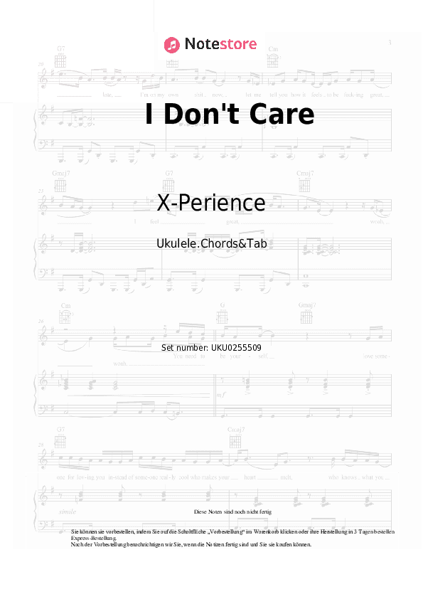 Noten X-Perience - I Don't Care - Ukulele.Akkorde&Tabs