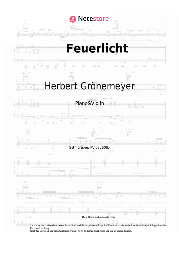Noten Herbert Grönemeyer - Feuerlicht - Klavier&Geige