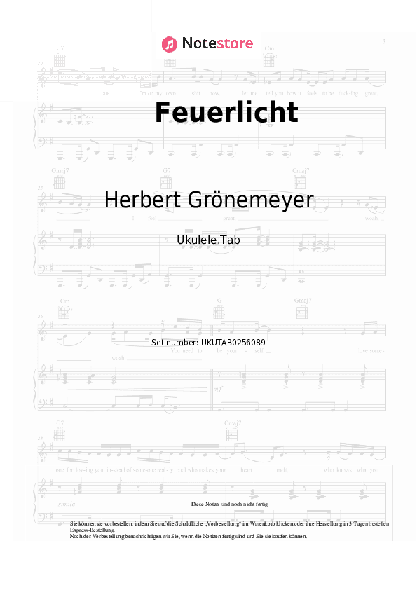 Noten Herbert Grönemeyer - Feuerlicht - Ukulele.Tabs