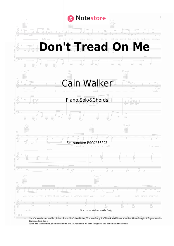 Noten und Akkorde Cain Walker - Don't Tread On Me - Klavier.Solo&Akkorde
