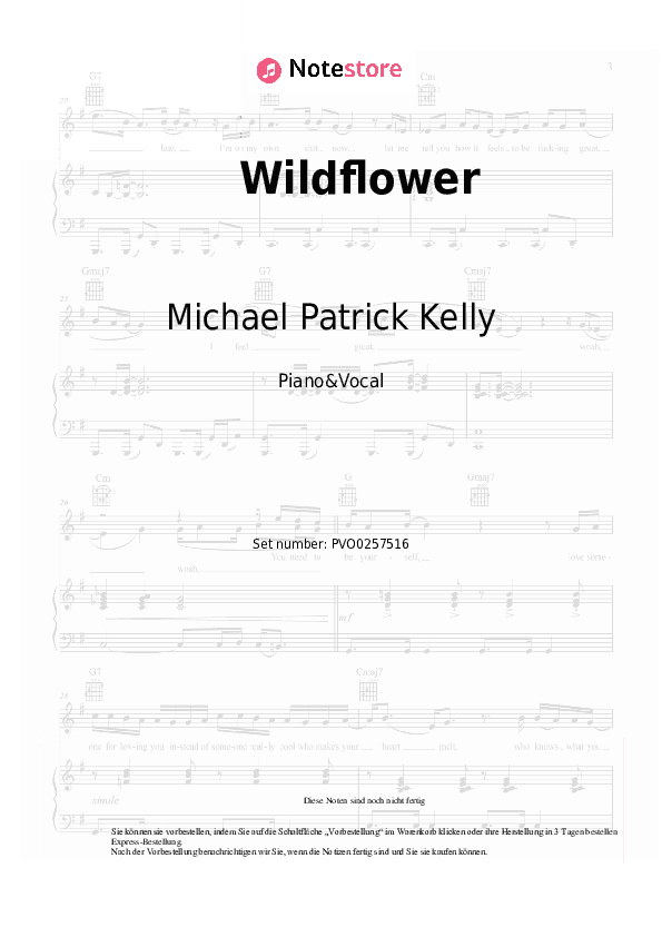 Noten mit Gesang Michael Patrick Kelly - Wildflower - Klavier&Gesang